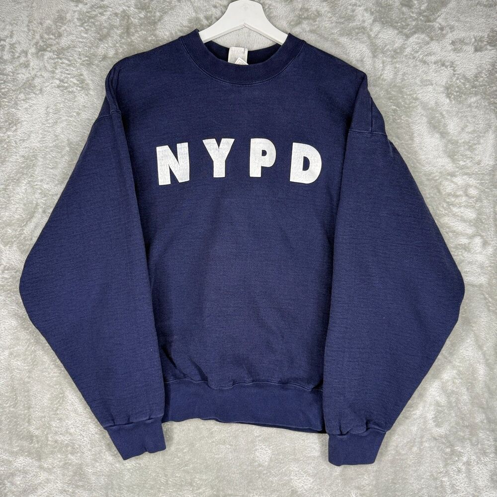 Vtg 90s NYPD Sweatshirt Men XL Blue Crewneck Pullover Heavyweight Jumper NYC